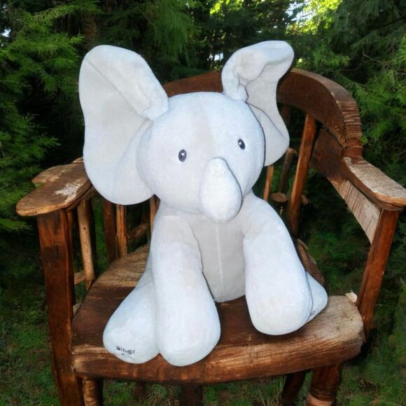 Baby Gund Plush Elephant Flappy Singing Peek A Boo Toy Gray Animated Tested 11" - Picture 1 of 10